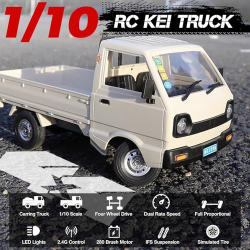 ARRIS WPL D14 1/10 RC Kei Truck 4WD with 280 Brushed Motor RTR | Realistic Mini Truck Body, Proportional Control, DIY Upgrade Ready, Hobby Driving Fun - style: WPL D14 White