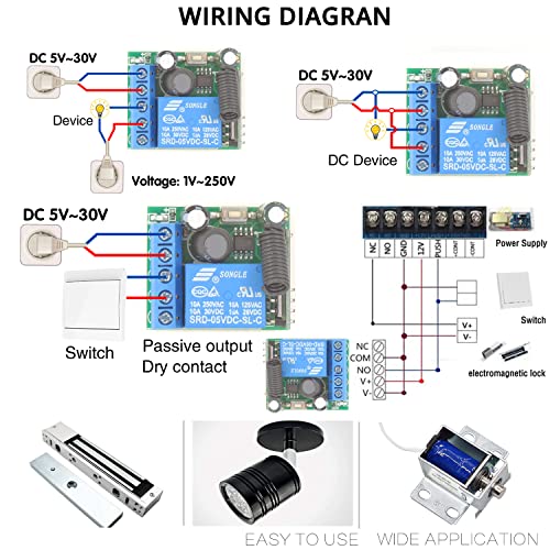 DieseRC Wireless Remote Control Switch 433Mhz 5V 12V 24V 1 Channel Radio Control Relay Receiver with 1 Transmitter Keyfobs Potential-Free Contacts Relay Controller - color: 1 Recever and 1 Transmitter