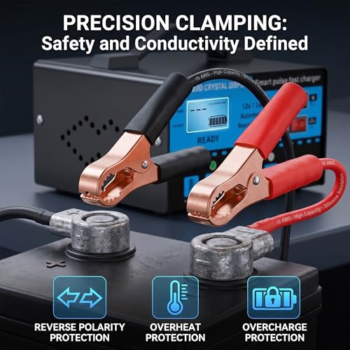 12V/24V Smart Car Battery Charger with LCD Display, Automatic Battery Maintainer & Trickle Charger, Temperature Compensation, Overcharge Protection for Cars, Trucks, SUVs & Motorcycles