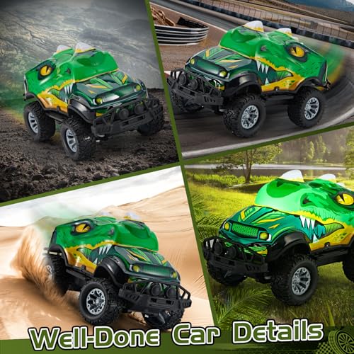 Dinosaur-Shaped Off-Road Vehicle Remote Control Cool Off-Road Vehicle Truck, 2.4GHz RC Car with LED Lights, 1:20Scale, RC Truck, Remote Control car from a Long Distance.Gifts for Boys (Green) - color: Green