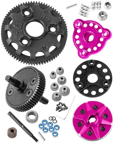 RC 48P 76T Spur Gear &Transmission Gear &Slipper Clutch &Pressure Plate &Slipper Rebuild Kit w/ 25+27T Pinions Upgrades Part for 1/10 Slash/Rustler/Stampede/Bandit 2WD VXL,Pink - color: Pink(for 2wd)