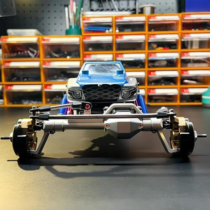 DX44 Portal Steering Axle with Brass Knuckles Weights, Silver Front Axle | with 50° Steering Angle, BTA Servo Mount, 202mm Width, Fits 1/8 1/10 LCG Chassis Comp Rigs