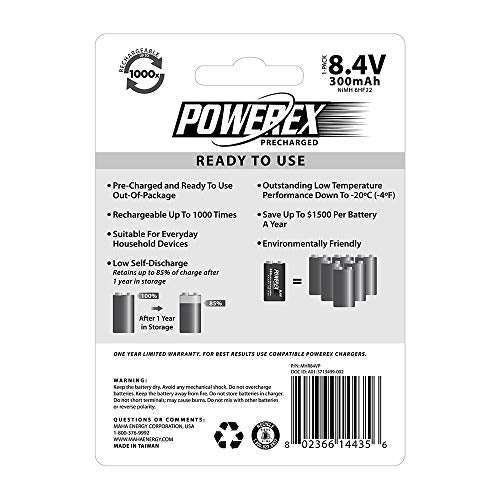Powerex Precharged 8.4V Rechargeable Low Self Discharge NiMH Battery (MHR84VP) - size: 1 Count (Pack of 1), style: 8.4V