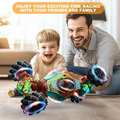 RC Cars, 1:12 Gesture Sensing Stunt Car Toys for Boys Girls 6-12 Year Old, 4WD Hand Remote Control Toy 360° Rotate Transform Off-Road Drift with Lights Sound, Birthday Xmas Gifts for Kids - style: 1:12 Green