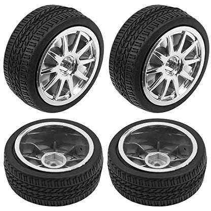 4Pcs 2.55in Rubber Tires & 12mm Hex Plastic Wheel Rims Set 10-Spoke w/Foam Compatible with Traxxas Kyosho HPI Tamiya TT02 1/10 RC On-Road Touring Car