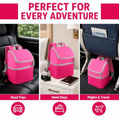 Carrying Case Backpack for Toniebox 1 & 2, 2-Layer, Holds 25+ Figures | Padded 210D lining and 8mm shock absorption fits headphones and charging dock 600D water-resistant polyester easy wipe-clean - color: Rosy/Pink