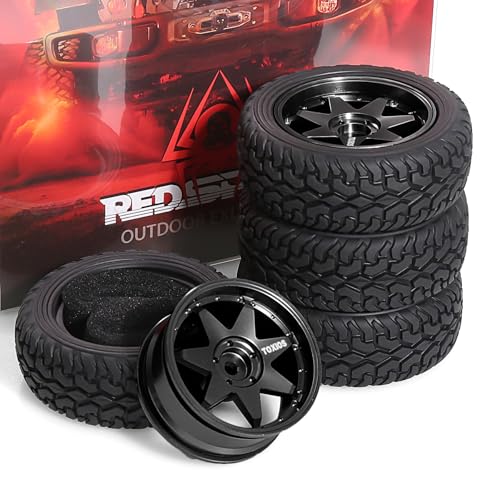 REDSPIDER 1/10 RC Rally Car Tyres 12mm Hex Hub Rubber Tires & Aluminium Wheel Rims OD 75mm/2.95'' for 1/16 1/14 1/12 1/10 RC Touring Car On-Road Off Road Buggy (Black) - color: Black