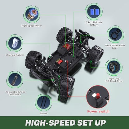 Fast RC Cars for Adult, 1:18 Fast Remote Control Car 40KMH, 2.4GHz High Speed RC Truck 4WD, Waterproof Monster RC Truck with 2 Rechargeable Batteries, Birthday Gifts for for 8+ Year Old Boys Adults