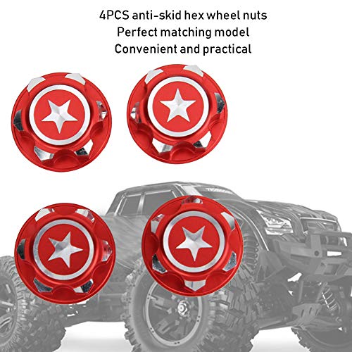 Vbest life Aluminium Alloy Hex Wheel Mount Nuts, 4pcs Metal 17mm Hex Wheel Nut RC Spare Part Replacement for RC Car - color: Red