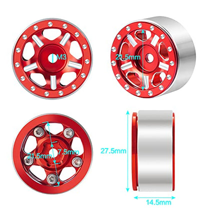 RC-Hub 4Pcs Aluminum Alloy 1.0" Micro Beadlock Wheels for 1/24 Axial SCX24 90081 RC Crawler Car (Red) - color: Red