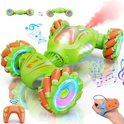 Nicella Remote Control Car, RC Cars for Boys, Gesture Stunt with Light & Music, 4WD, 360° Rotating, 2.4Ghz Remote Control Car Toys, Birthday Gift for Kids Age 6+ (Green) - color: Green