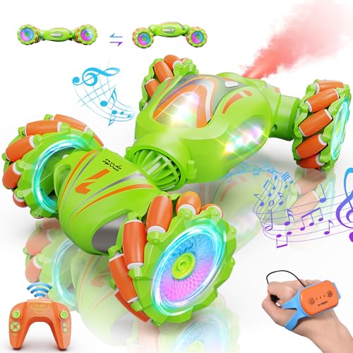 Nicella Remote Control Car, RC Cars for Boys, Gesture Stunt with Light & Music, 4WD, 360° Rotating, 2.4Ghz Remote Control Car Toys, Birthday Gift for Kids Age 6+ (Green) - color: Green