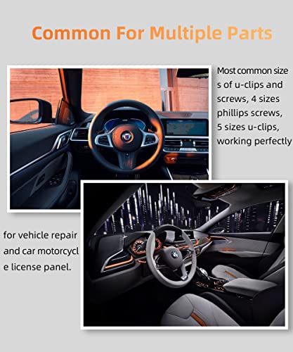 170PCS U-Clip Screw Kit,Car U Clip with Screw,Auto Car U Nuts with Self Tapping Screw Spire U Clips Car Fastener Clips Set,Car Interior Assortment Kit for for Dash Door Panel Interior Trim Panels