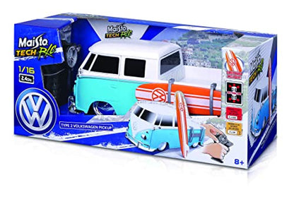 Maisto Tech R/C 1:16 Scale 2.4 GHz VW Type 2 Pick-up w/Surfboard, Blue with White