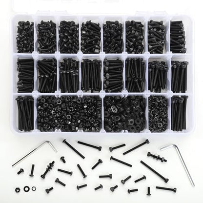 M3 Metric Screw Assortment, 2320PCS M3 x 6/8/10/12/16/20/25/30/35mm Hex Socket Button & Cap Head Screws Nuts Bolts Washer Assortment Kit 12.9 & 10.9 Grade Black Oxide for DIY, 3D Printer - size: M3 2320PCS Button&Socket Black