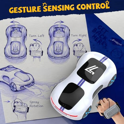 AEROQUEST Gesture Sensing RC Stunt Car for 6+ Years Old Boy and Girl Gift | Remote Control Stunt Drift USB-C Charging Light Spray Sound Gesture Sensing Spotrs Birthday Holiday 6 7 8 9 10 11 12 - color: White