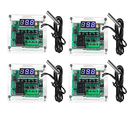 4PCS W1209 12V DC Digital Temperature Controller Board with Case LED Display -50~110°C Electronic Temperature Control Module Switch Micro Thermostat with Waterproof NTC Probe - style: 4PCS x Blue