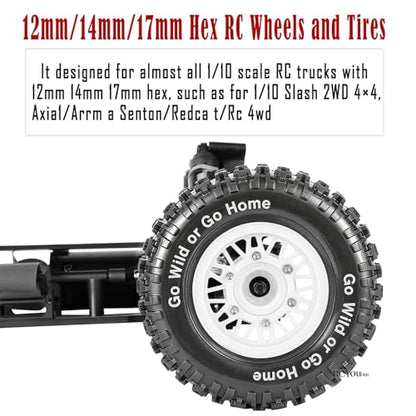 RC Wheels Tires Truck Tires 12mm/14mm/17mm Hex for 1/10 Slash 4×4 4WD 2WD/Axia1/Arrm a Senton/Redca t/Rc4w d,w/RC Wheels Hex Detachable Replace Running on Off-Road Tires,White - color: White- (Wheel Tires)