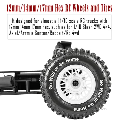 RC Wheels Tires Truck Tires 12mm/14mm/17mm Hex for 1/10 Slash 4×4 4WD 2WD/Axia1/Arrm a Senton/Redca t/Rc4w d,w/RC Wheels Hex Detachable Replace Running on Off-Road Tires,White - color: White- (Wheel Tires)