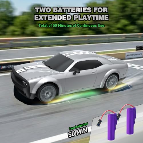 Remote Control Car 4WD 1:20 RC Drift Car 20KM/H 2.4GHz | Racing Car with 2 Rechargeable Batteries, LED Lights, 50 Min Play Time RC Cars Toys Gifts for Boys Girls Kids Adults -Silver - color: Silver