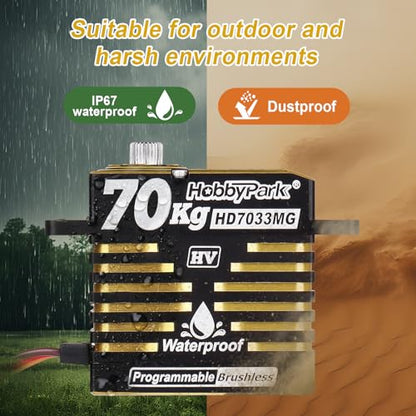 HobbyPark Waterproof 966oz-in 70KG Servo High Torque Servo Brushless Motor 8.4V HV Servo Metal Gear RC Servo Programmable for 1/8 1/10 1/12 RC Crawler RC Truck RC Car Buggy Robotic Control Angle 180°
