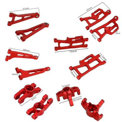 Aluminum Front Rear Swing Arm & Steering Knuckle C-Hub Kit Compatible with 1/14 MJX Hyper Go 14210 14209 H14BM RC Upgrade Parts (red) - color: Red