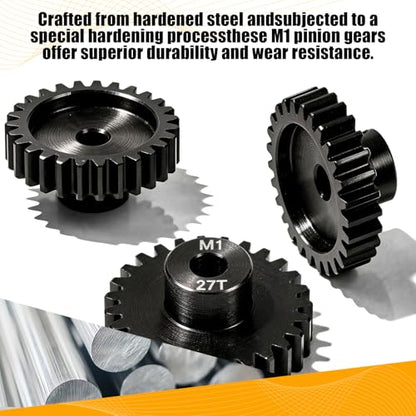 M1 Gear 27T 5mm Bore 3-Pack – High-Precision Hardened Steel Motor Pinion Gear for 1/8 1/10 RC Crawler, Monster Truck, Short Course Truck & Boat (Compatible with Traxxas Axial, FMS, HSP Redcat Losi) - style: M1 3Pcs 27T