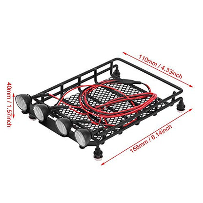 RC Roof Rack Luggage Carrier, Metal Middle Size Roof Rack with 4 Round LED Lights for Axial SCX10 1/10 Scale RC Crawler, Scalable Kayak Rack for Outdoor Adventure Truck - size: 2 white 2 red