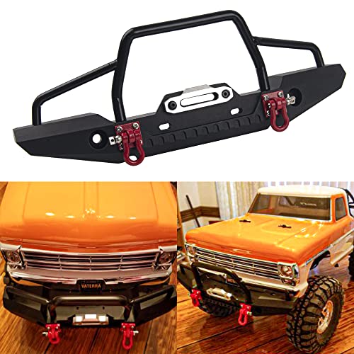 Aluminum Front Bumper with LED Headlights Winch Mount Seat Tow Hook Compatible with Axial SCX10 SCX10II 90046 Traxxas TRX-4 TRX4 1/10 RC Crawler Car