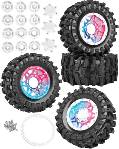 1/10 Scale RC Truck Tires,Wheels and Tires w/12MM/14MM Hex for Rustler Stampede Hoss, Granite Vorteks Big Rock 3S,1/10 Off Road Tires Rubber Truck Tyres w/Foam Insert,Multicolored - color: Colorful(4pcs)