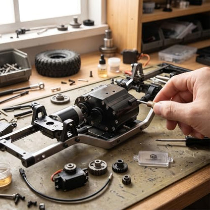RC Transmission Gearbox, Alloy 2 Speeds Transfer Gearbox Replacement for SCX10 D90 1/10 Scale RC Crawler