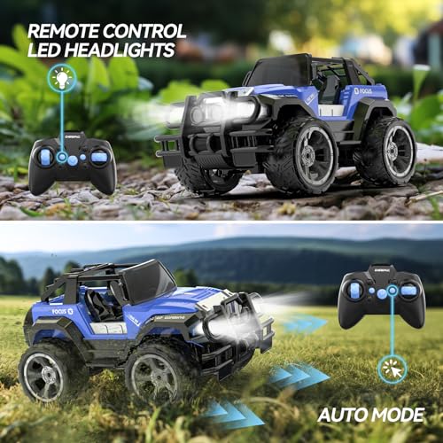 DEERC DE42 Remote Control Car RC Racing Cars,1:18 Scale 80 Min Play 2.4Ghz LED Light Auto Mode Off Road RC Trucks with Storage Case,All Terrain SUV Cars Toys Gifts for Boys Kids Girls Teens,Blue - color: De42