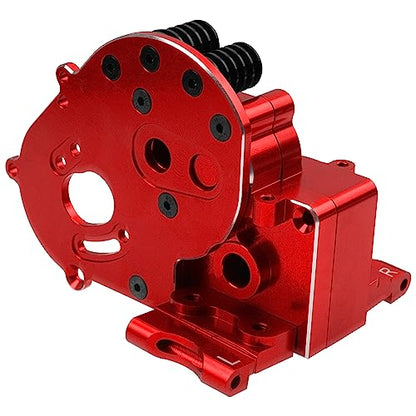 Aluminum Transmission Case Gearbox Housing Cover w/Motor Plate Compatible with 1/10 Traxxas Slash 2WD Rustler Stampede Bandit 2WD RC Car Replace 3691 (Red) - color: Red