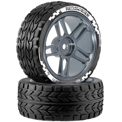 REDSPIDER RC Soft Rubber 1/10 On Road Tires 4PCS for Traxxas 4 Tec 2.0 Tamiya TT01 XV01 Kyosho WR8 Sakura WLtoys HPI HSP 1:10 RC Scale Touring On Road Racing Car Wheel Rims (Titanium) - color: Titanium