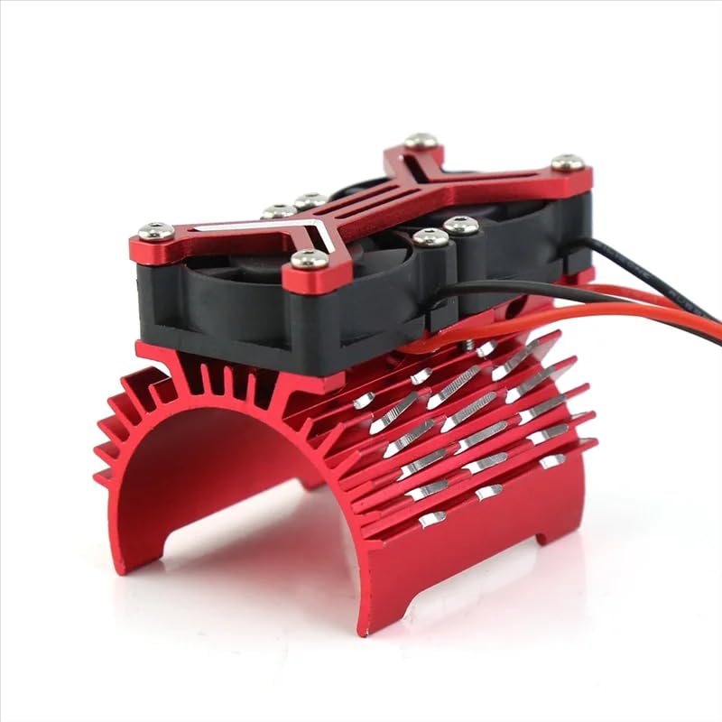 4068 4074 4082 4268 4274 Motor Heat Sink 30mm Dual Cooling Fan 40-42Mm Motor for 1/8 1/7 Arrma Typhon 6S Kraton 6S Felony Mojave Upgrades Parts(Red)