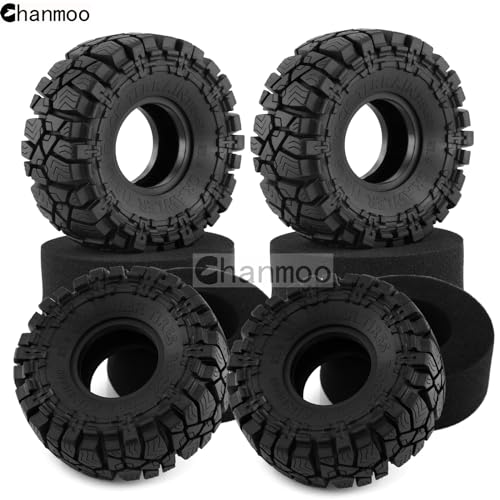 1.9 RC Crawler Tires OD 115mm 1/10 Soft Rubber Mud Grappler Wheels Tyres With Foam For 1/10 Scale Rock Crawler Car Traxxas TRX4 Axial SCX10 II RC4WD D90 TF2 Tamiya Gen8 1.9 Beadlock Rims 4PCS