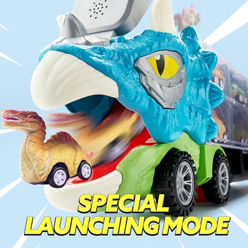 JOYIN 13 in 1 Dinosaur Toys for Kids 3-5, Triceraptor Dinosaur Truck with 12 Pull Back Cars, Birthday Gifts Toys for 3 4 5+ Year Old Boy, Transport Carrier Truck for Toddlers 3-4 Years - style: Triceratops Truck