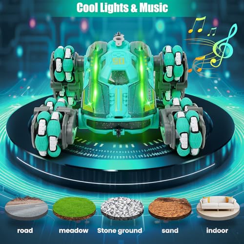 FUNiOi Cool 8WD RC Stunt Car for Kids Ages 6 7 8-12 13 14 Year Old - Remote & Gesture Hand-Controlled Toy with Lights & Music, Rotating Drift Car for Boys, 2.4Ghz - style: 8WD