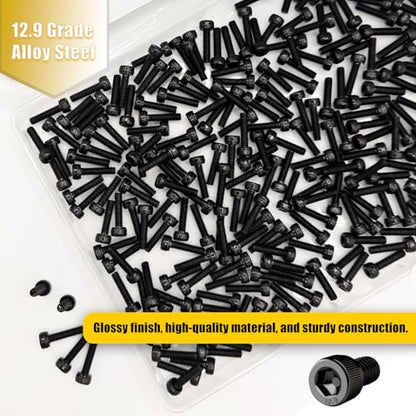 M3x12mm Screws 240pcs Hex Socket Cap 12.9 Steel Black Zinc Fully Thread | Allen socket drive head cap screws bolts fully thread machine screws - size: M3*12mm 240pcs