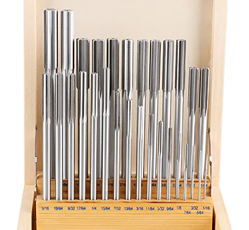 Accusize HSS Chucking Reamer Set 1/16 to 1/2 in by 1/64, 5500-SF00 | 29 Pc Fractional Set, Straight Shank, Straight Flute, Right-Hand Cut, +0.0001 to +0.0005 in Tolerance - size: 1/16" thru. 1/2" by 1/64"