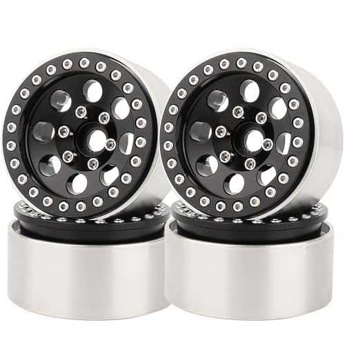 RZXYLRC 4PCS 1.9 Inch Beadlock Wheel Hub Rim Rims Aluminum Alloy for 1/10 TRX4 TRX6 Axial SCX10 D90 SCX10 II III AXI03007 GRT EX86190 RC Crawler Upgrade (G) - color: Black