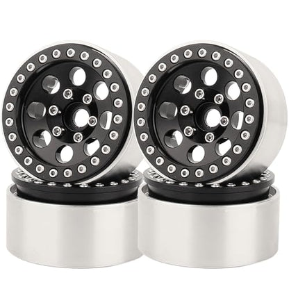 RZXYLRC 4PCS 1.9 Inch Beadlock Wheel Hub Rim Rims Aluminum Alloy for 1/10 TRX4 TRX6 Axial SCX10 D90 SCX10 II III AXI03007 GRT EX86190 RC Crawler Upgrade (G) - color: Black