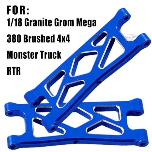 RC Alloy Front Rear Suspension A Arms Upgrades Part for 1/18 Granite Grom Mega 380 Brushed 4x4 Monster Truck RTR, Aluminum Front Rear A Arms Hops Up,Navy Blue(8PCS) - color: Blue(8pcs)