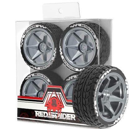 1/10 RC On Road Tires OD 2.55'' and Aluminium Street Wheels 4PCS 12mm Hex Touring Tyres for 1:10 Rally Racing Drift Car Tamiya TT01 TT02 XV01 HPI KYOSHO HSP PTG2 Traxxas TA06 A959 (Titanium) - color: Titanium