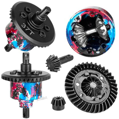 RC Aluminum Transmission Gearbox Case & 37T Diff Gear Upgrades Part for 1/10 Slash/Rustler/Stampede/Jato 4X4 4WD VXL/XO-1,Replace #6880#6881,Colorful - color: Colorful-(rc Upgrades Part）