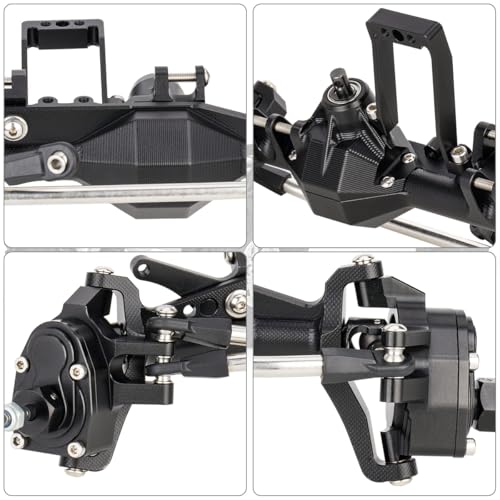 1/10 RC Portal Axles Set with BTA SOA Servo Mount CNC Aluminum One Piece Construction Offset Front Rear Completes Axle Set for Axial Capra 1.9 UTB LCG Cheater Rig 4WS DIY Upgrades (Black) - color: Black