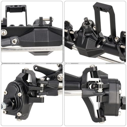 1/10 RC Portal Axles Set with BTA SOA Servo Mount CNC Aluminum One Piece Construction Offset Front Rear Completes Axle Set for Axial Capra 1.9 UTB LCG Cheater Rig 4WS DIY Upgrades (Black) - color: Black