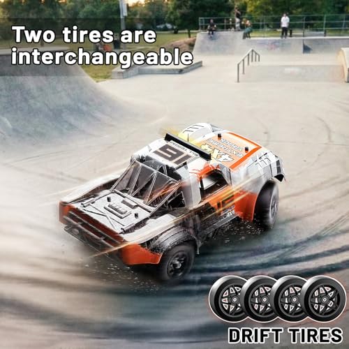 1:16 Beginner RC Cars,4WD Drift All Terrain Remote Control Car Short Course RC Truck, Up to 36 km/h,2.4GHz RTR, 2×7.4V 1300mAh Batteries, 2 Tire Sets , Metal Drivetrain,for Adults and boys age 8-12