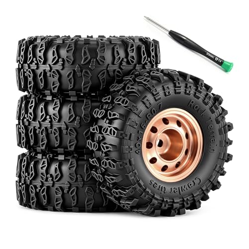 0.7" Beadlock Wheels and Tires for 1/30 Scale SCX30 (Bronze) | 40 × 16mm, Aluminum Alloy Wheels, Soft Rubber Tires - color: Bronze