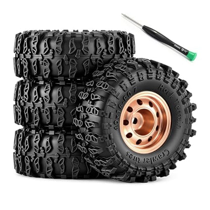 0.7" Beadlock Wheels and Tires for 1/30 Scale SCX30 (Bronze) | 40 × 16mm, Aluminum Alloy Wheels, Soft Rubber Tires - color: Bronze